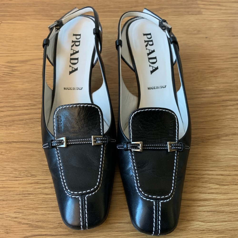 Prada/Slingback Sandals/Black leather - Picture 2 of 7